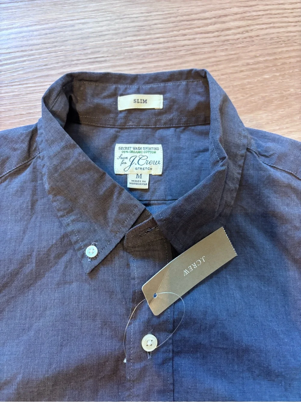 NWT J Crew Men’s M Organic Cotton Slim Fit Elastane Button Down Blue